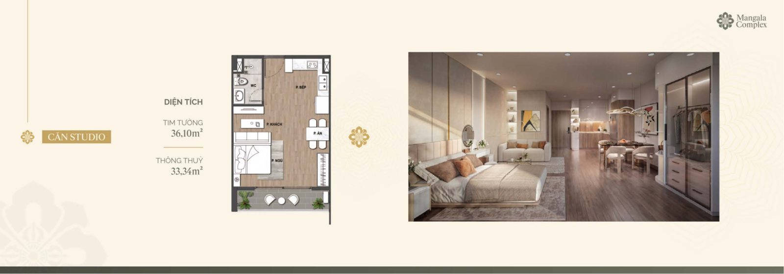 thiết kế căn hộ Studio Mangala Complex