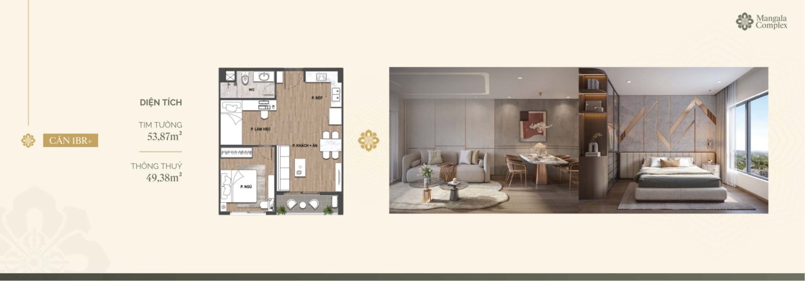 thiết kế căn hộ 1PN Mangala Complex