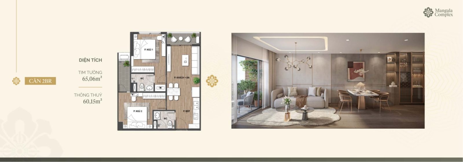 thiết kế căn hộ 2PN Mangala Complex